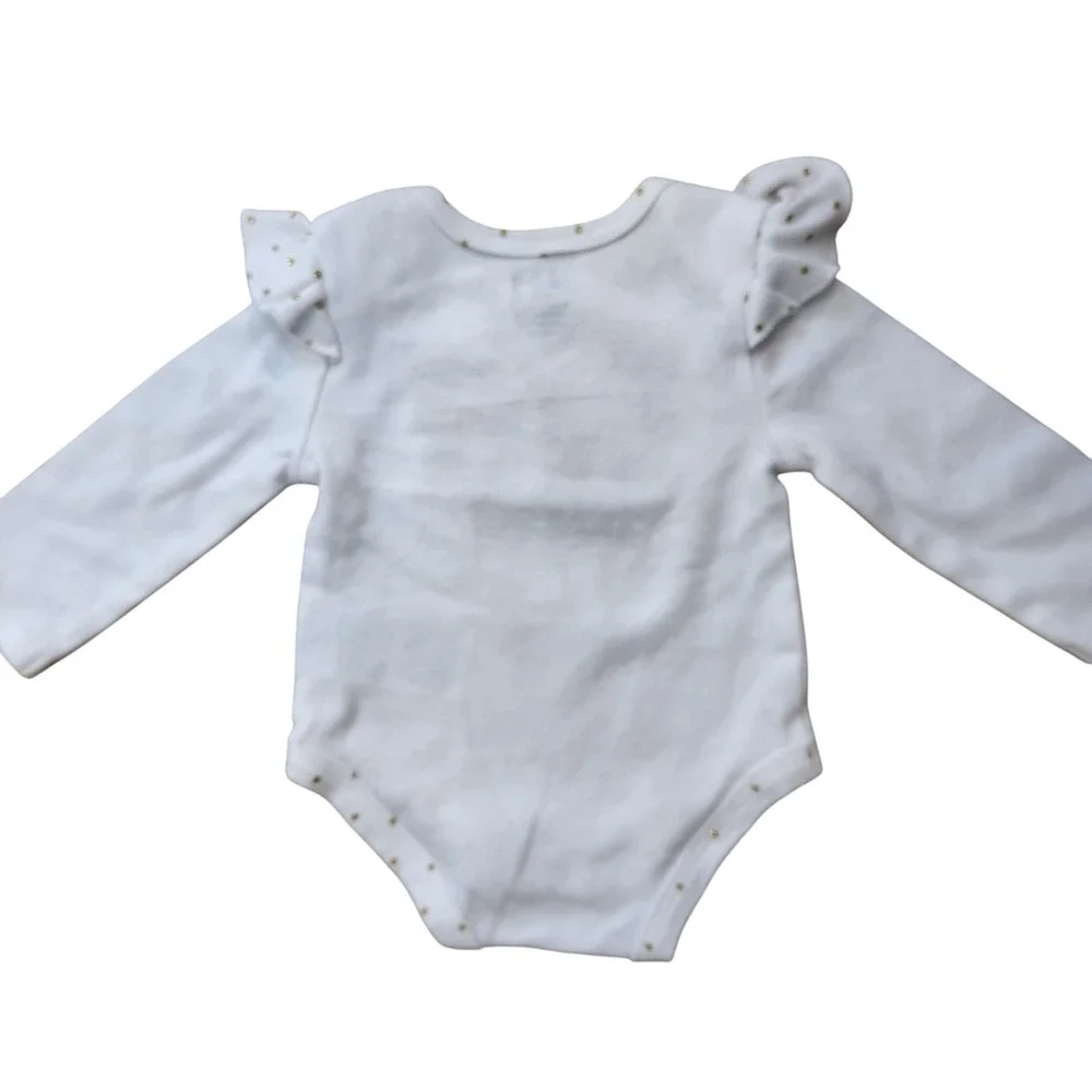 Baby Essentials White Long Sleeve Bodysuit Reindeer Sparkle Holiday‎ Sz 6 Months